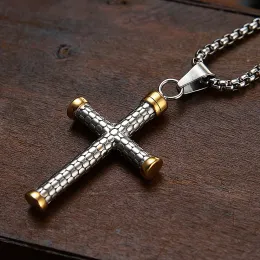 Collana con ciondolo croce in oro giallo 14k credente cristiano vintage, punk hip-hop, motociclista, collana da donna, amuleto, regalo di gioielli