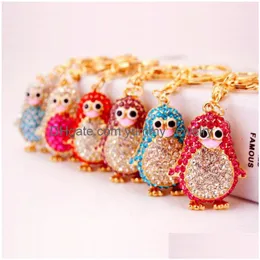 Colorf Cute Bag Keychain Rhinestone Animal Penguin Pendant Car Accessories Key Chains Gold Tone Lobster Clasp Ring Holder Drop Delive Dh0Ya