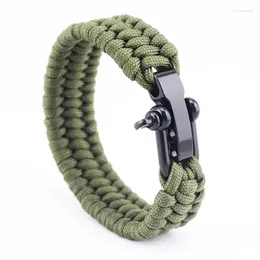 Charme Pulseiras 2024 Acampamento Ao Ar Livre Paracord Sobrevivência Trançada Corda Pulseira Homens Preto Aço Inoxidável Fecho Ajustável Pulsera Hombre