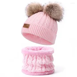 Berretti 2024 Inverno Bavaglino per bambini Beanie Cappello Set a due pezzi Pom Berretto lavorato a maglia per ragazza Copricollo in lana calda ispessita