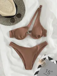 One Shoulder Bikini Set Sexy Bikinis Swimsuits Cut Out Women's 2 Peices Swimwear Biquini Summer Bathing Suits Push Up Beach 240112