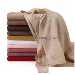 Bomull Rayon Hijabs Scarf Solid Headscarf Wraps Big Size Plain Long Shawls Muslimska kvinnor Hijab Islamiska turban pannband Drop Delivery DH7L8