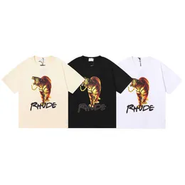 High Quality Men's Rhude t Shirt New Fashion Brand Rhudes Los Angeles Tiger Hd Printing Short Sleeve and Women's High Street Undercoat Half Wholesale