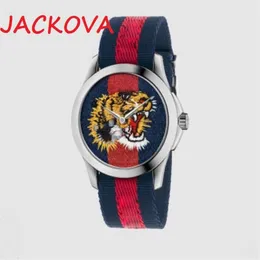 Montre De Luxe Factory Quartz Movement Famous brand watch women men bee snake tiger pattern nylon fabric leather belt waterproof C205N