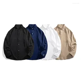 Camisas casuais masculinas outono camisa de manga comprida solta outerwear cor sólida jaqueta minimalista roupas masculinas