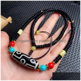 Pendant Necklaces Natural Tibetan Dzi Agates Necklace Buddha Jewelry Ancient Black Nine Eyes Agat Stone Choker For Women Reiki Healin Dhdch