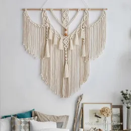 Big Macrame Wall Hanging Tapestry With Tassels Hand Woven Nordic Style For Living Room Bedroom House Art Decor Boho Decoration 240113