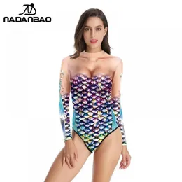 Wear NADANBAO Nova Sereia 3D Impressão Digital Bodycon Swimwear Escamas de Peixe Push Up Manga Comprida Maiô Onepiece Terno Mulheres customiz