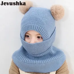 Winter Baby Sturmhaube Mütze PomPom Strick Kinder Beanie Mütze für Baby Mädchen und Jungen Mütze Schal Doppelschicht 240113