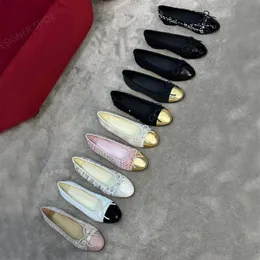 Top Quality Bow Sheepskin Ballet Flats Redondo Toe Mocassins Mulheres Sapatos de Vestido Liso Designer de Luxo Sapatos de Couro Calçado de Fábrica Preto Rosa Denim Branco