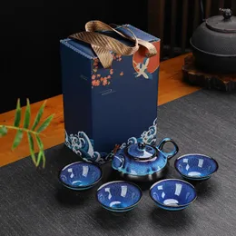 Set da tè Set da tè in ceramica Accessori di produzione cinese Una pentola di quattro tazze Regali per gli appassionati delle vacanze
