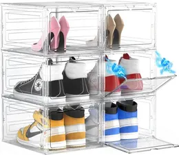 Potahouse Shoe Storage Organizer X-Large 6 Pack Sneaker Storage Box with Clear Magnetic Doors Stackable Plastic Shoe Container 240112