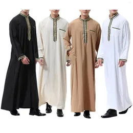 Herr t skjortor abaya muslimska män kläder kaftan pakistan saudiarabien islam bön mantel musulman lång t-shirt