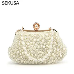 Beading Women Clutch Shell Design Evening Bag With Chain Shoulder Pearl Embroidery Handväskor Kedja axelväska 240112