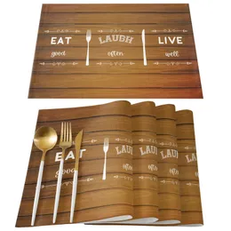 Kitchen Knife Fork Yellow Wood Grain Kitchen Dining Table Accessories 4/6pcs Placemat Heat Resistant Linen Tableware Pads Mats 240113