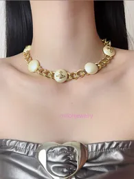 choker vivianeism westwoodism necklace Saturn's Large Pearl Round Cake Necklace Light Luxury Small Popular Heavy Industry Cuba Thick Chain Splice Neckchain