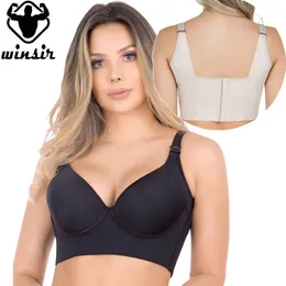 Kvinnors Deep V Cup Hide Back Fat BH med Shapewear Incorporated Full täckning Push Up Sculpting Uplift Sports Bras For Women 240113