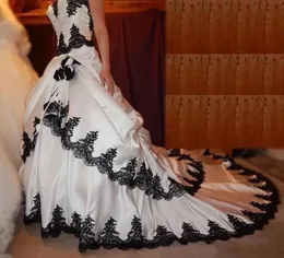White Wedding Dresses Ivory Bridal Gowns A Line Floor-Length Black Applique Beaded Custom Zipper Lace Up Plus Size New Satin Sweetheart Sleeveless
