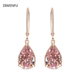 Natural Pink Quartz Drop Earrings for Women 18k Rose Gold Romantic Fashion Fine Jewelry Topaz Gemstone Bizuteria Luxury Earrings 240113
