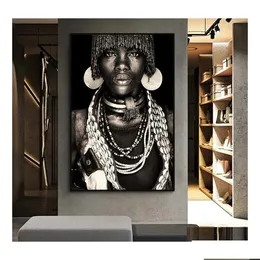 Pinturas Pinturas Africano Arte De Parede Primitiva Tribal Mulheres Pintura Moderna Decoração de Casa Mulher Negra Fotos Imprimir Decorativo Mu Dh5Iy