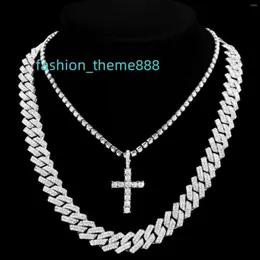 Collana Moissanite 14mm testa a forcella Catena a maglia cubana Collana croce Uomo Donna Ice out Bling Miami Collana con strass Gioielli hip-hop Rapper