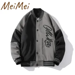 Casual Printed Letters Men Clothing All-match Single Breasted Baseball Jackets Patchwork Stand-up Collar Winter Jacket for Men 240113