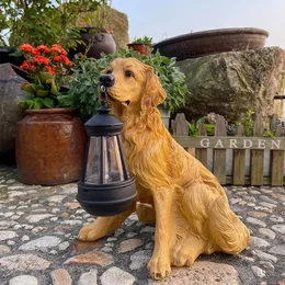 Simulação solar luz animal ao ar livre à prova dwaterproof água resina cão estátuas led luzes da noite para caminho quintal jardim vida selvagem decoração 240113