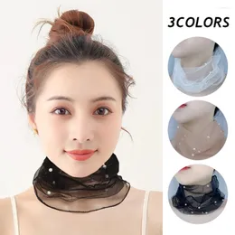 Bufandas Mujeres Malla Falsa Collar de perlas Bufanda Transparente Encaje Con cuentas Volantes Cubierta de cuello Babero Diadema DIY Protección solar Pañuelo