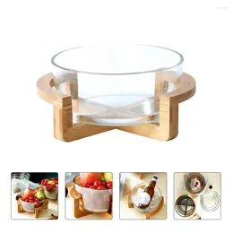 Set di stoviglie Insalatiera trasparente con base in legno Contenitore per la conservazione di snack per frutta e verdura resistente al calore