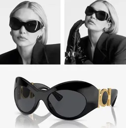 Damen-Sonnenbrille mit kreisförmigem Rahmen, Designermode, Sonnenschutz, modischer dekorativer Spiegel, übergroße Buchstabenspiegelbeine, mehrere Farben, erhältlich mit Box VE4462