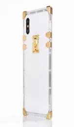 Luxo designer quadrado casos de telefone para iphone 11 pro max 12 mini xs xr x 8 7 plus bling metal claro cristal capa traseira iphone12 xs8499614