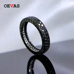 OEVAS 100 925 Sterling Silber 15mm Schwarz High Carbon Diamant Band Finger Ringe Für Männer Frauen Mode Edlen Schmuck hochzeit Geschenke 240113