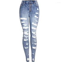 Calças de brim femininas estiramento rasgado mulheres destruídas calças danificadas grande buraco quebrado magro denim calças angustiadas designer namorado 4xl xxxxl