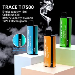 Original old school 7500 Puffs Disposable Vape E Cigarette With LED Screen Display Mesh Coil Rechargeable 650mAh Battery 15ml Pod Slick Pen vs MRVI Holy puff 9000 10k