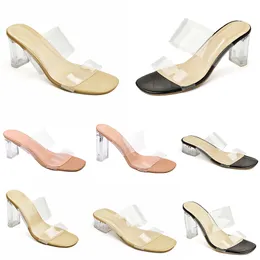 2024 Summer Women Shoes Sandaler Extravasation High Heels Transparent Crystal Heel Bright Surface Black White Large Size 35-41