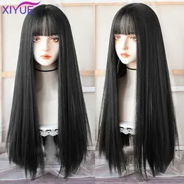 XIYUE Long Straight Black With Bang Synthetic s for Women Heat Resistant Natural Hair Daily Halloween Cosplay Party 240113