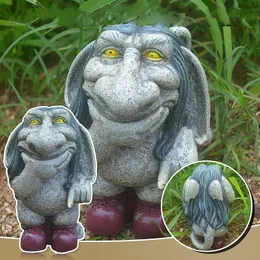 Tänkande Gnome Troll Garden Statue Decynical Lawn Troll Garden Dwarfyard Art för utomhusdekorationPatiolawngarden Gift 240113