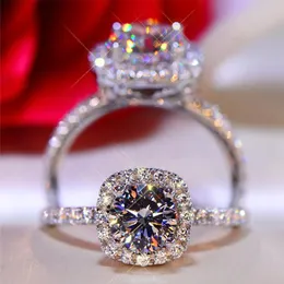 100 개의 반지 1ct 2ct 3ct 여자 여자를위한 화려한 다이아몬드 후광 약혼 선물 스털링 실버 보석 240113