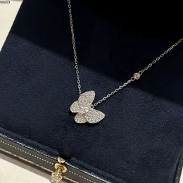 Luxury Pendant Necklace Van Clee Brand Designer Full White Crystal Butterfly Charm Choker for Women Jewelry with Box Party Gift