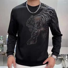 Erkek Hoodies Sweater 2024 Sonbahar Kaplan Deseni Kontrast Renk Matkap High Street Sıradan Gevşek T-Shirt Felpa Da Uomo 3 Renk