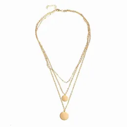 Layered Choker Necklaces Golden Silver Color 14k Yellow Gold Dainty Disc Pendant 3 Layer Chain Necklaces For Women Jewelry