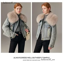 2024 Maillard Denim White Goose Down Jacket Designer Coat Ladies Winter Fox Fur Hungry Velvet Short Pie Overcome High Quality Jacket Women's Down Jackets 824