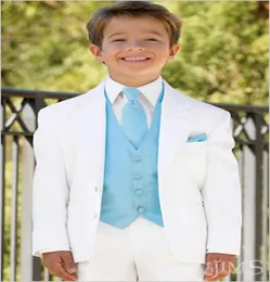 Due bottoni alla moda per bambini Completo di design bianco con risvolto Abito da sposa per ragazzo Ragazzi039 Abbigliamento su misura GiaccaPantaloniCravattaV3435821