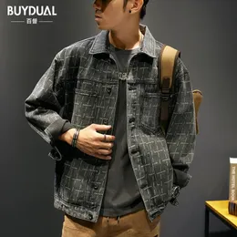 S-4xl Mens Denim Jackets Spring Autumn Male Coats Turn-down Collar Single Breasted Slim Striped Outerwear Top Clothes Hy116 240113