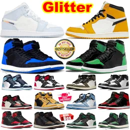 1S MID GLITTER SHOWS 1 High Yellow Ocher Basketball Shoes Blue Tint Summit White Ice Blues Seladon Seleaker Low Dark Mocha Groend Golf Olive Phantom Black Toe Trainers