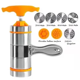 Máquina portátil de fazer macarrão, prensa manual de aço inoxidável e macarrão para ferramenta de cozinha com cortador de faca de 7 lâminas 240113