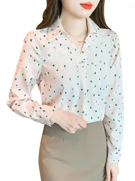 Women's Blouses QOERLIN Women Shirt Trendy Quality Temperament Printed Long Sleeve Beaded Turn-Down Collar Shirts Ladies Commute 2024