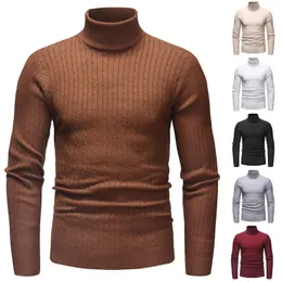 14 Coloreautumn and Winter Mens Solid Color Turtleneck Striped Sweater Warm Darm Darual Pullover 240113