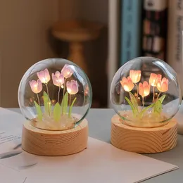 Bonito presente de dia dos namorados namorada diy material lâmpada floral tulipa luz noturna decoração do quarto 240113