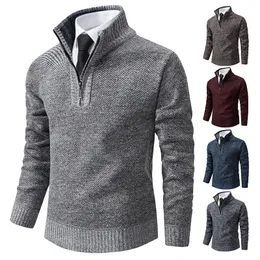 Pulôver masculino outono e inverno malhas cor sólida com uma camisa inferior agarrar lã quente confortável camisola 240113